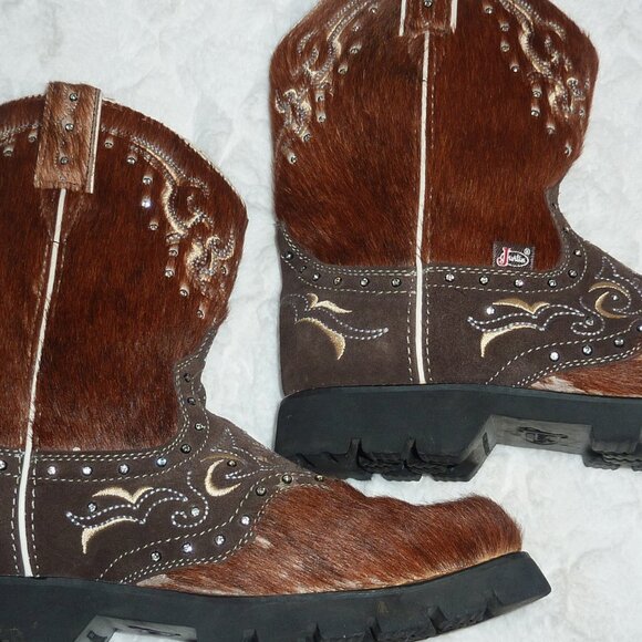 RARE Justin Leather Brindle Hair-On Hide w/ Rhinestones Cowgirl Boots 9 - Picture 14 of 16